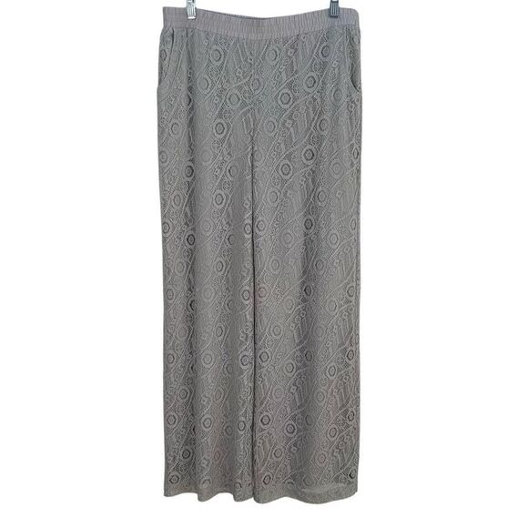 Chico's Wide Leg Palazzo Pants Women's Size 1.5 Med. Taupe Lace Overlay Pull-on - Picture 1 of 15